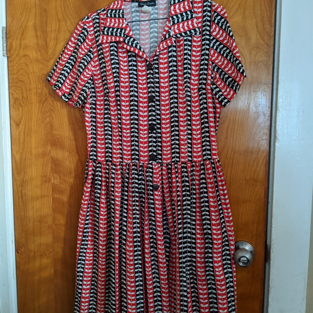 Bernie Dexter red, black, and white day dress